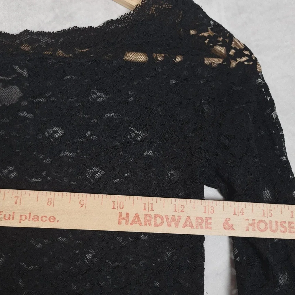 Free People Top Womens XS Black Floral Lace Sheer Coquette Fairy Goth Y2K